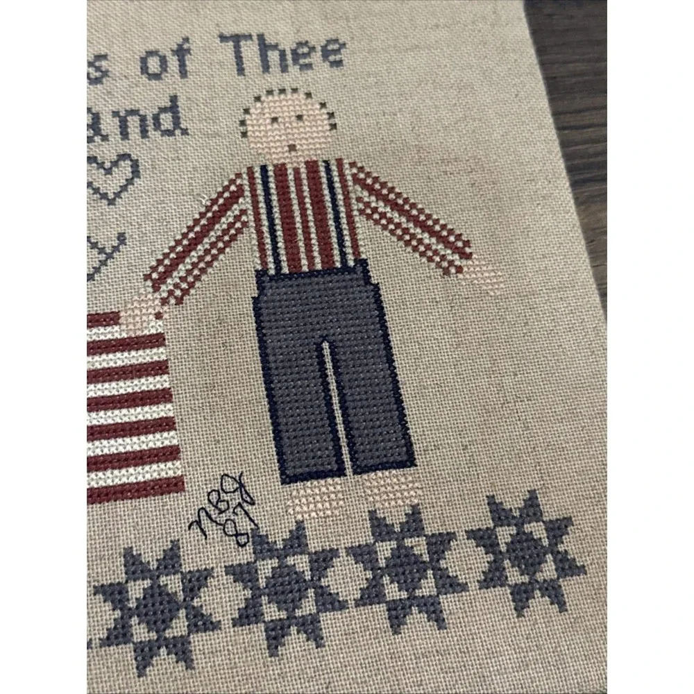 Vintage Primitive Finished Cross Stitch Patriotic Theme 11.5